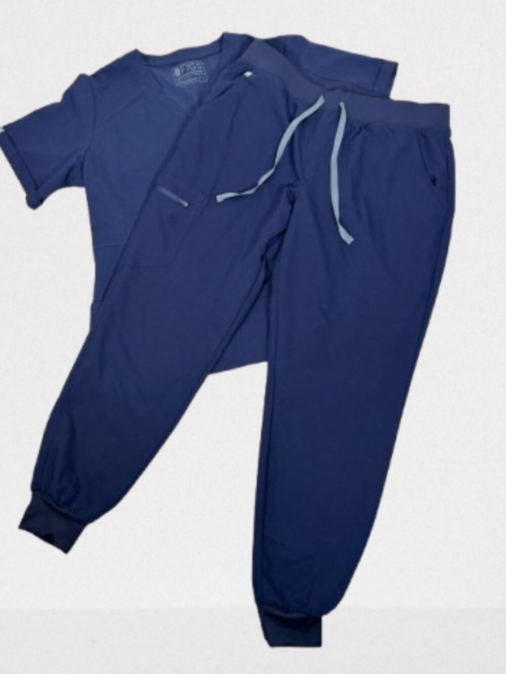 FIGS Womens Scrub Set Flores Peplum Top/Jogger Pants Size L in Navy Blue